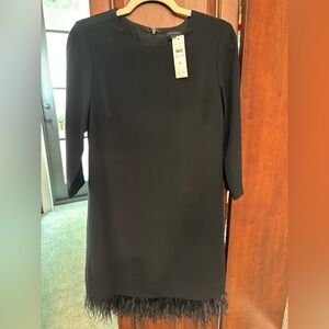 NWT Ann TAYLOR Feather Hem Sheath Long Sleeve Dress in Black Sz 6